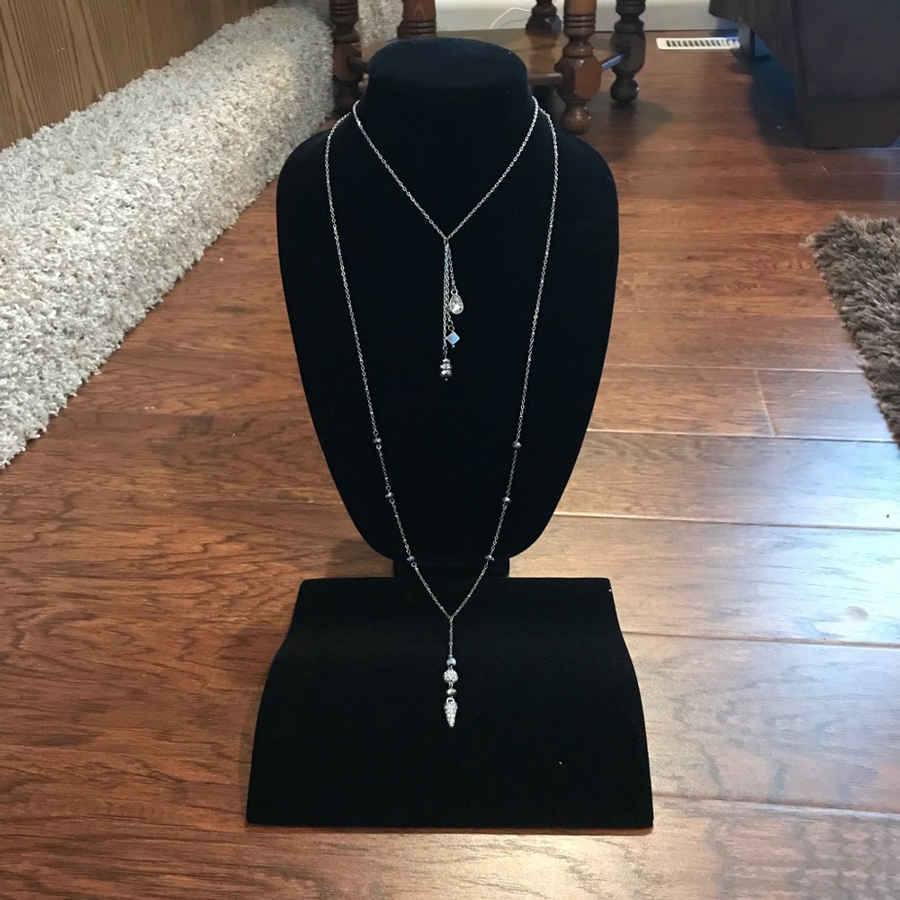 Long layered necklace with rhinestones